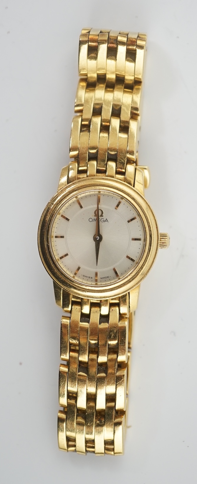 A lady's early 2000's 18ct gold Omega quartz wrist watch